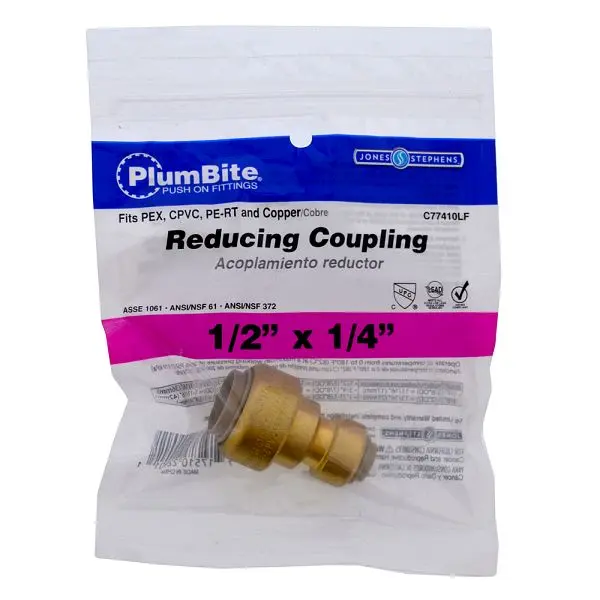 Jones Low-Profile Stephens 1/2" x 1/4" (Bagged) PlumBite Push On Reducing Coupling, Lead Free, C77410LF Jones St...