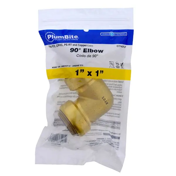 Jones Stephens 1" (Bagged) PlumBite Push On 90° Elbow, Lead Free, C77427LF