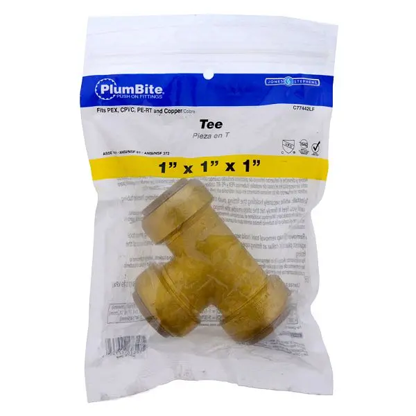 Jones Stephens 1" (Bagged) PlumBite Push On Equal Tee, Lead Free, C77442LF