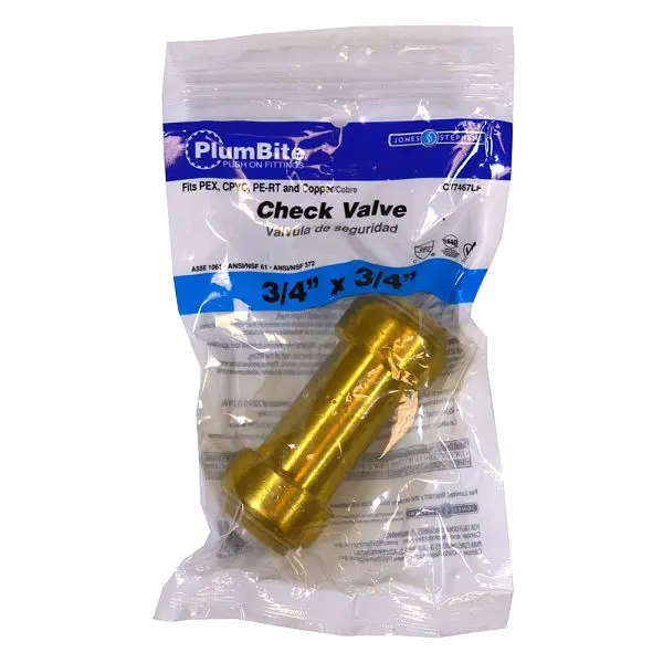 Jones Stephens 3/4" (Bagged) PlumBite Push On Check Valve, Lead Free, C77467LF