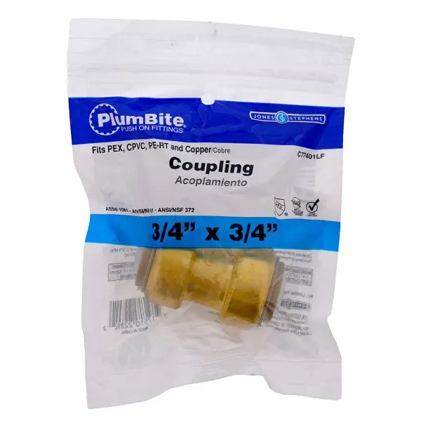 Jones Stephens 3/4" (Packageged) PlumBite Push On Pipe Coupling, Lead Free, C77401LF