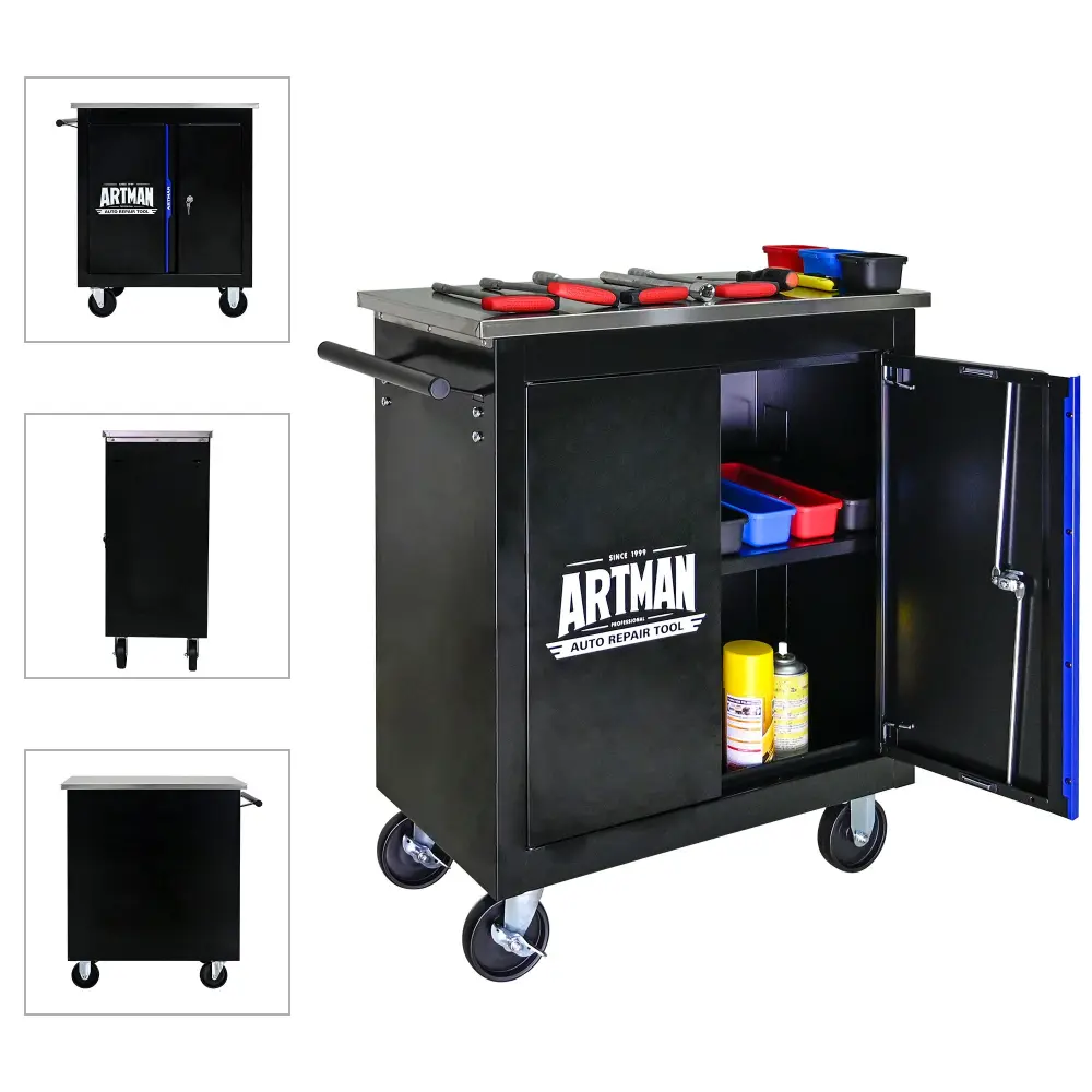 Movable Lockable Double Door Partition Lock Multi Functional Hardware Storage Tool Car Auto Repair Locker - Charcoal / Blu...
