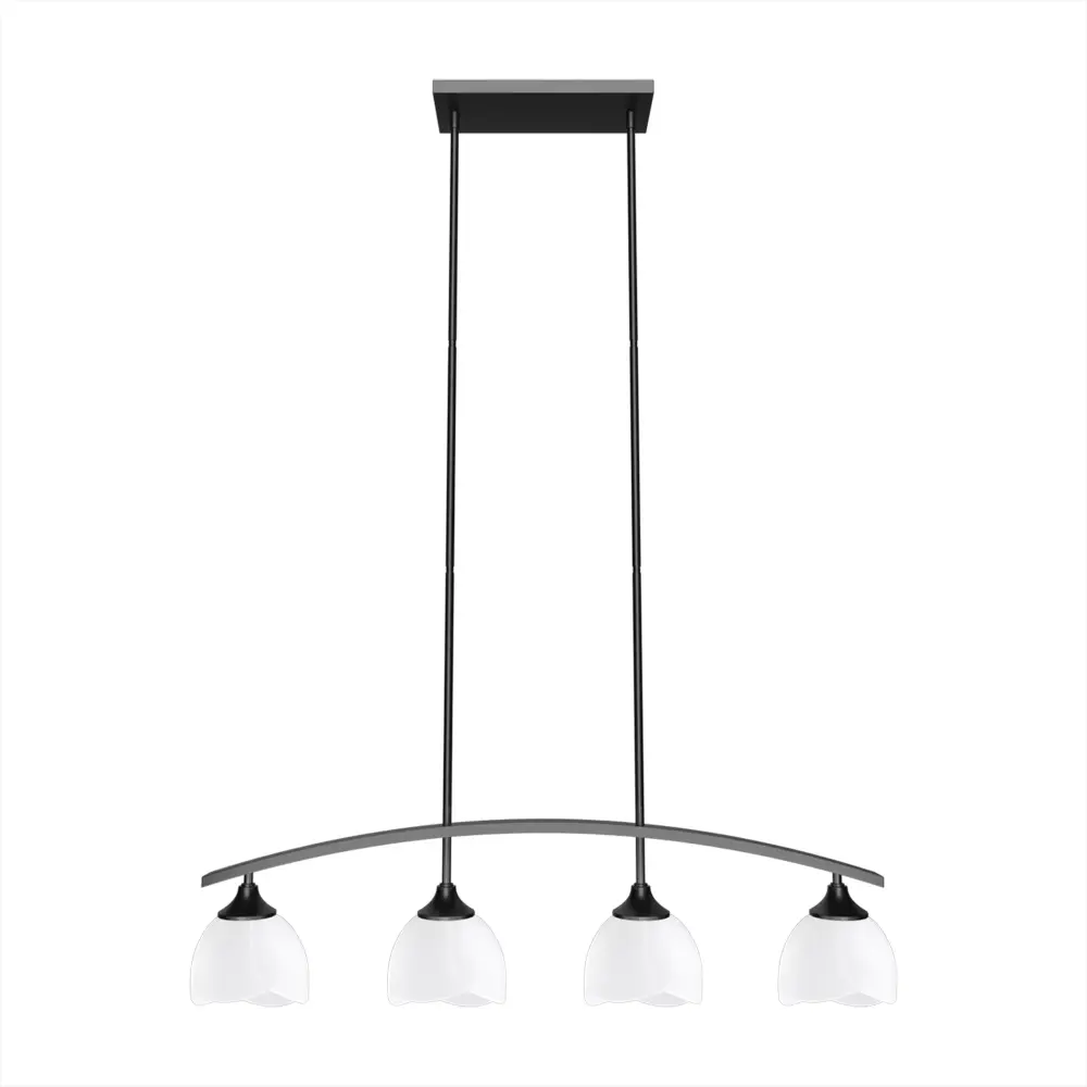 P39015-4BK 4-Light 36"W Black/Brass Modern Linear Pendant Chandelier Flower Opaque Glass Shades Dining Room Or Kitchen Isl...