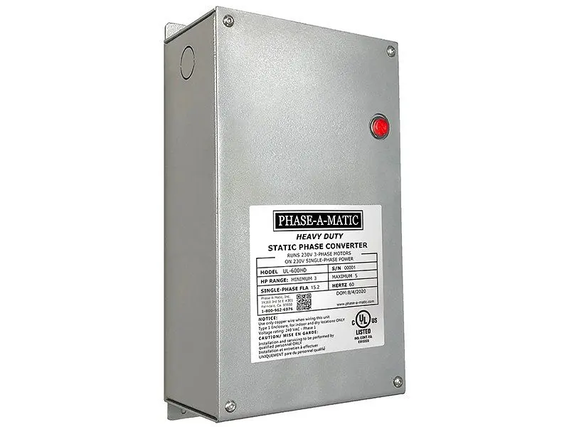 Phase--Matic 3 to 5 HP Static Phase Converter, UL Certified, Heavy Duty, UL-600HD