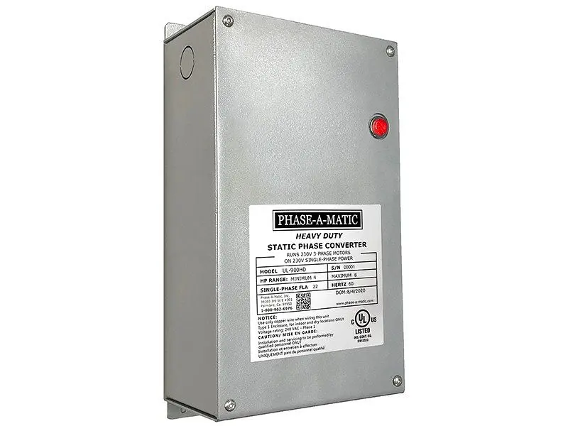 Phase--Matic 4 to 8 HP Static Phase Converter, UL Certified, Heavy Duty, UL-900HD