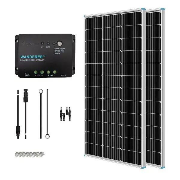 Renogy 200 Watt 12 Volt Solar Starter Kit, RNG-KIT-STARTER200D-WND30
