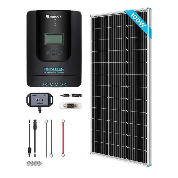 Renogy New 100 Watt 12 Volt Solar Luxury Kit, RNG-KIT-PREMIUM100D-RVR20