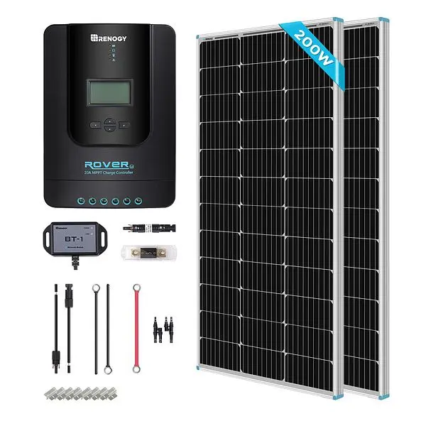 Renogy Non-Toxic New 200 Watt 12 Volt Solar Luxury Kit, RNG-KIT-PREMIUM200D-RVR20
