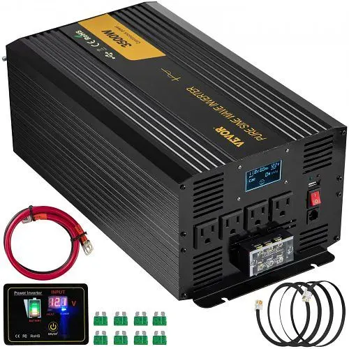 VEVOR Jumbo Pure Sine Wave Inverter 3500 Watt Power Inverter, DC 12V to AC 120V Car Inverter, CZXNBQDMKWKDD5F35V9