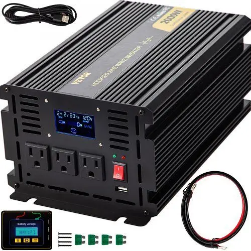 VEVOR King-Size Power Inverter, 2000W Modified Sine Wave Inverter, DC 24V to AC 120V Car Converter, LCD Remote Regulationl...