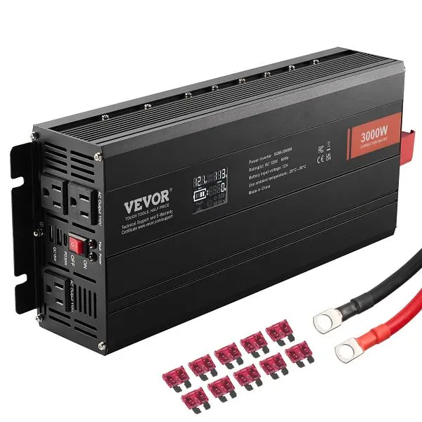VEVOR Modified Sine Wave Inverter, 3000Watt, DC 12V to AC 120V LCD Presentation 3 AC Outlets 2 USB Port 1 Type-C Port 10 S...