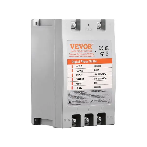 VEVOR 3 Phase Converter 5HP 15A 220V Single Phase to 3 Phase Converter, SZBXQ5HP00002WWRPV7