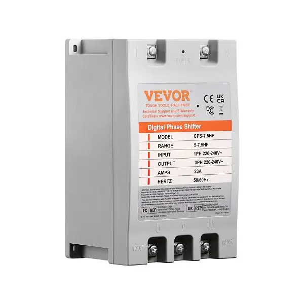 VEVOR 3 Phase Converter 7.5HP 23A 220V Single Phase to 3 Phase Converter, SZBXQ75HP000OF0UOV7