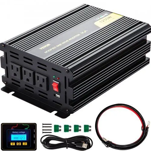 VEVOR Power Inverter, 1250W Modified Sine Wave Inverter, DC 12V to AC 120V Car Converter, LCD Remote Regulationler, LED In...