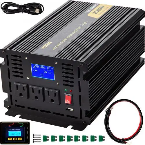 VEVOR Power Inverter, 2000W Modified Sine Wave Inverter, DC 12V to AC 120V Car Converter, AC Outlets, ZNB2KW-12-1200I8XV9
