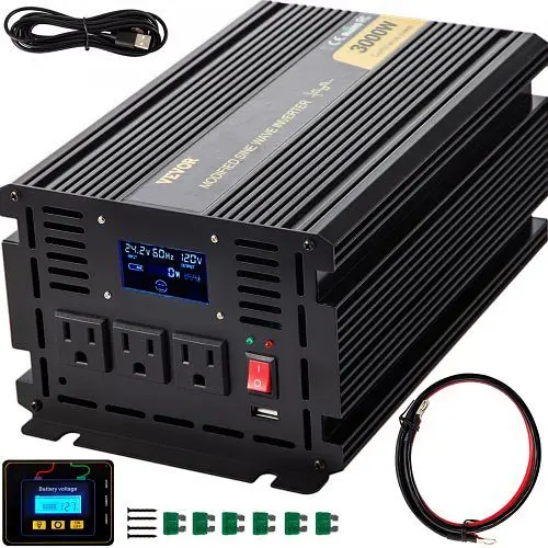 VEVOR Power Inverter, 3000W Modified Sine Wave Inverter, DC 24V to AC 120V Car Converter, LCD Remote Regulationler, LED In...