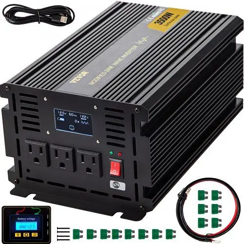 VEVOR Power Inverter, 3500W Modified Sine Wave Inverter, DC 12V to AC 120V Car Converter, LCD Remote Regulationler, LED In...