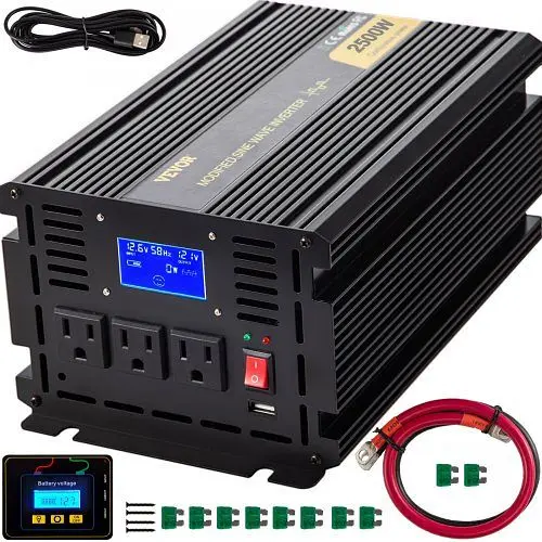 VEVOR Premium Power Inverter, 2500W Modified Sine Wave Inverter, DC 12V to AC 120V Car Converter, LCD Remote Regulationler...