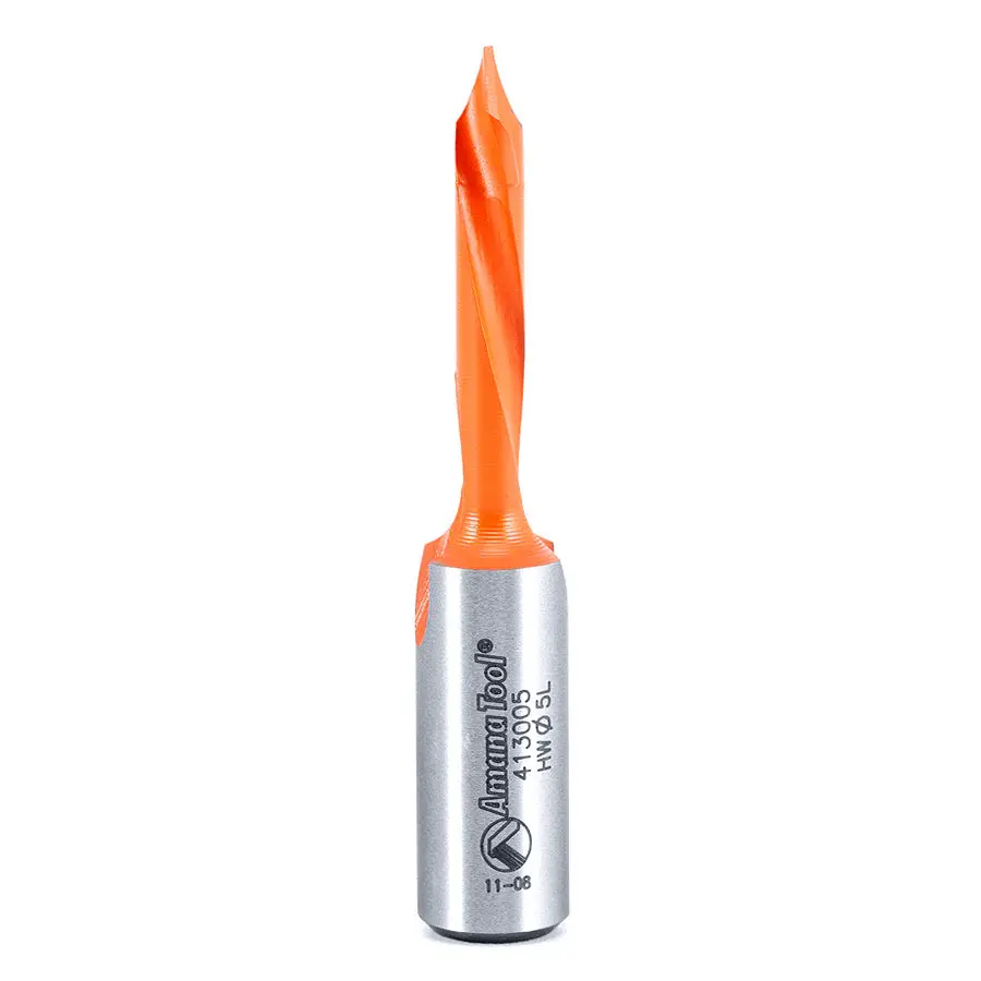 Amana Tool 413005 Carbide Tipped Through-Hole Boring Bit L/H 5mm Dia x 58mm Tall x 10mm Shank