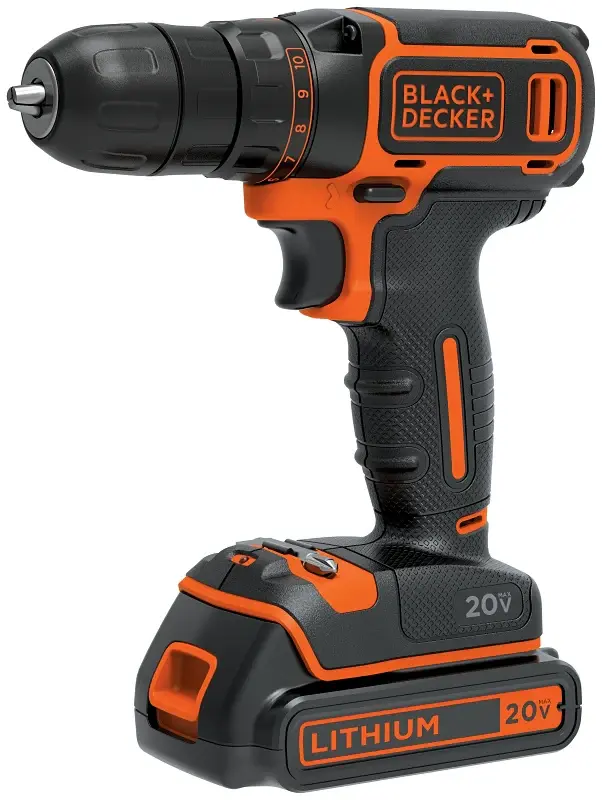 Black+Decker BDCDD120C Drill/Driver, Battery Included, 20 V, 1.5 Ah, 3/8 Chuck, Keyless Chuck