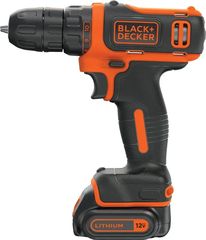 Black+Decker BDCDD12C/LDX112C Drill/Driver, Battery Included, 12 V, Keyless Chuck, 3/8 Chuck