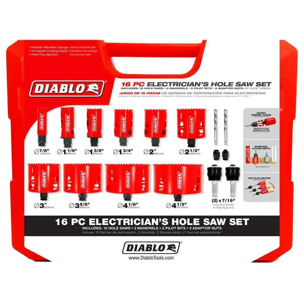 DIABLO 16 PIECE ELECTRICIAN HOLE SAW KIT