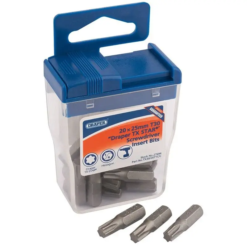 Draper TX30/20TTC/C Draper TX-STAR 20 x Generous Insert Bits Plastic Storage Case, 25mm - (27694)