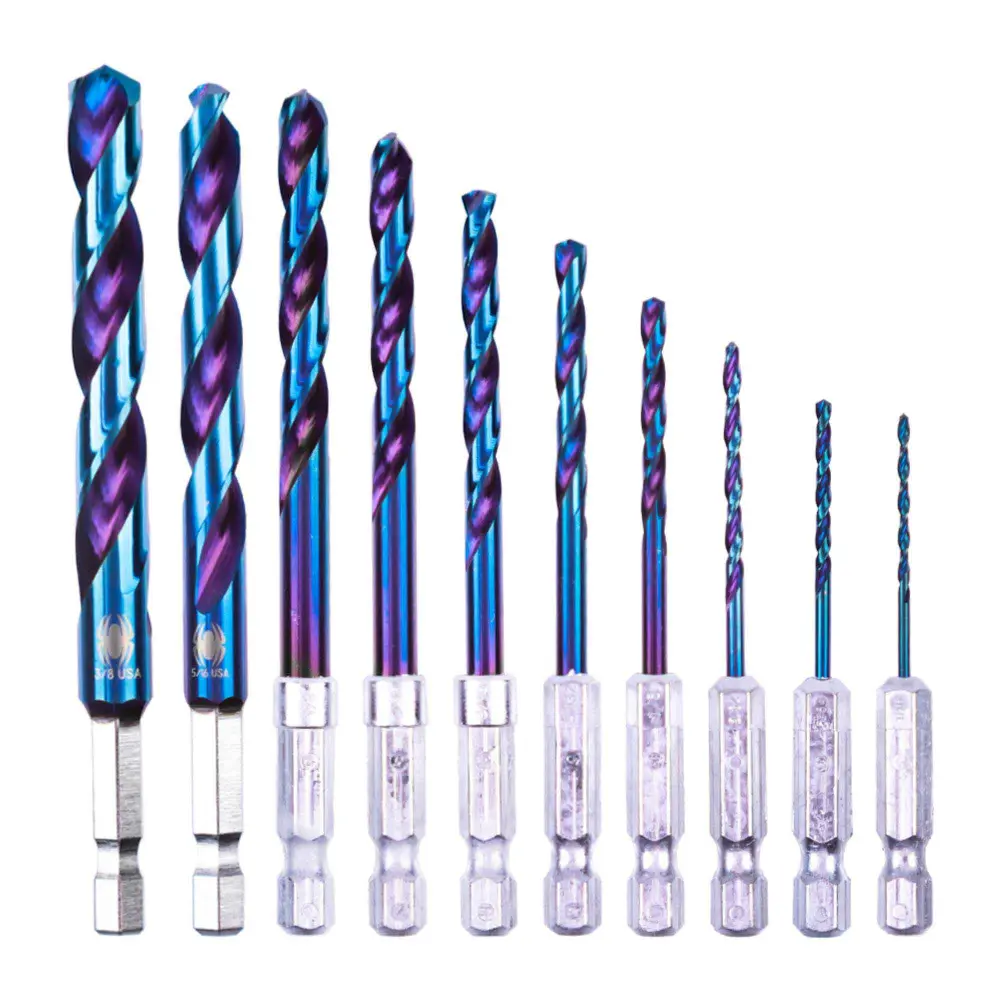 HSS Metal and Wood Stinger Mach-Blue Assorted Twist Drill Bit Place, 10 Pieces