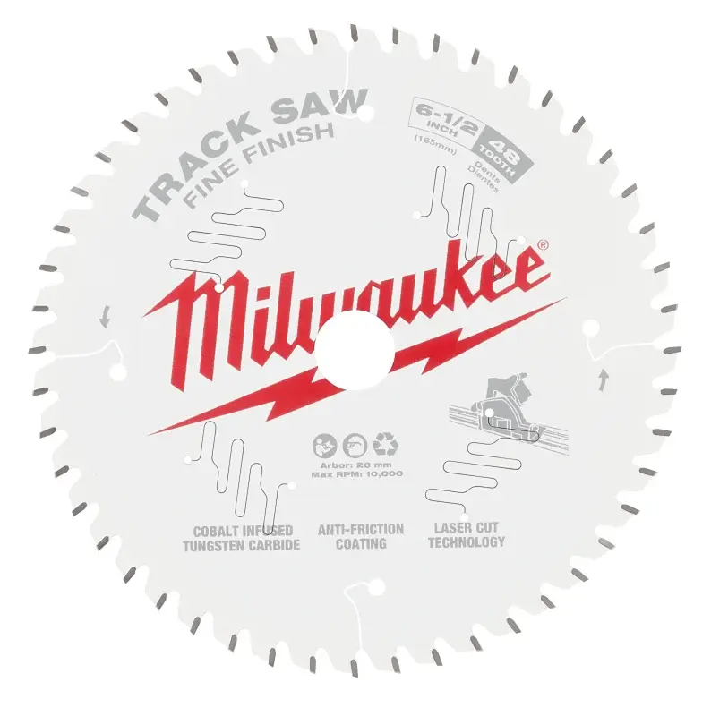 Milwaukee 48-40-0627 Track Saw Blade, 6-1/2 Dia, 20 mm Arbor, 48-Teeth, Tungsten Carbide Cutting Edge