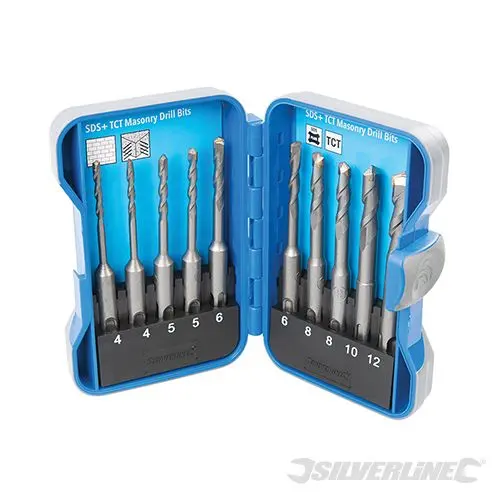 Silverline SDS Plus TCT Masonry Drill Bit Place 10pce 4 - 12mm - 628645
