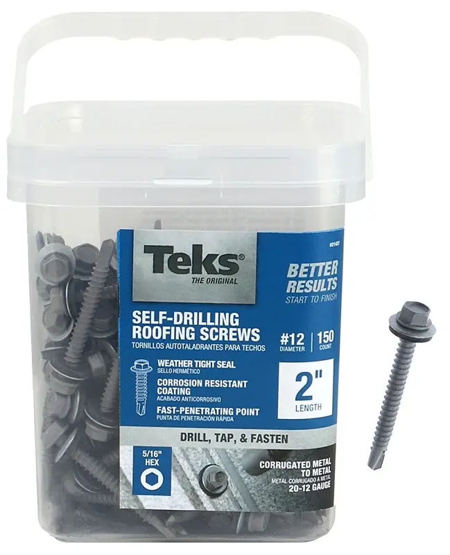 Teks 21427 Roofing Screw, #12 Thread, Hex Drive, Drill Point, Chromed, Zinc