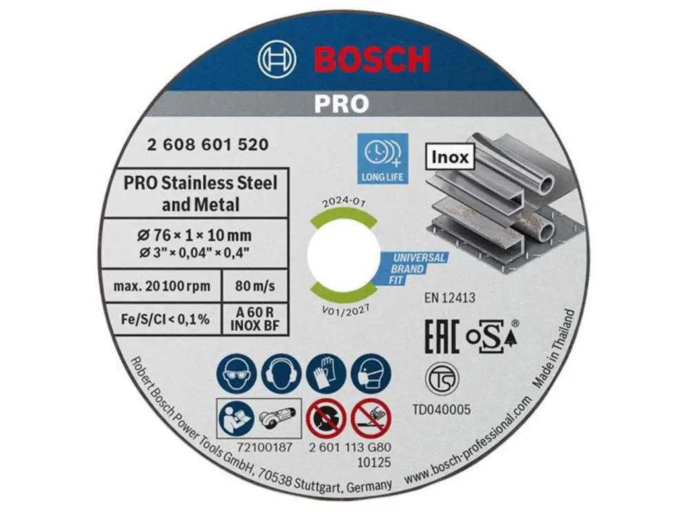 Bosch Powertool Accessories Pro Stain-free Steel And Metal Bonded Cutting Disc 76 X 10Mm Pack 5