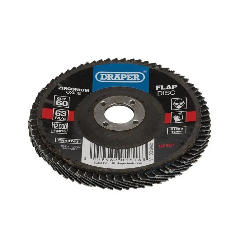 Draper FDZ100 Zirconium Oxide Flap Disc, 100 x 16mm, 60 Grit - (82351)