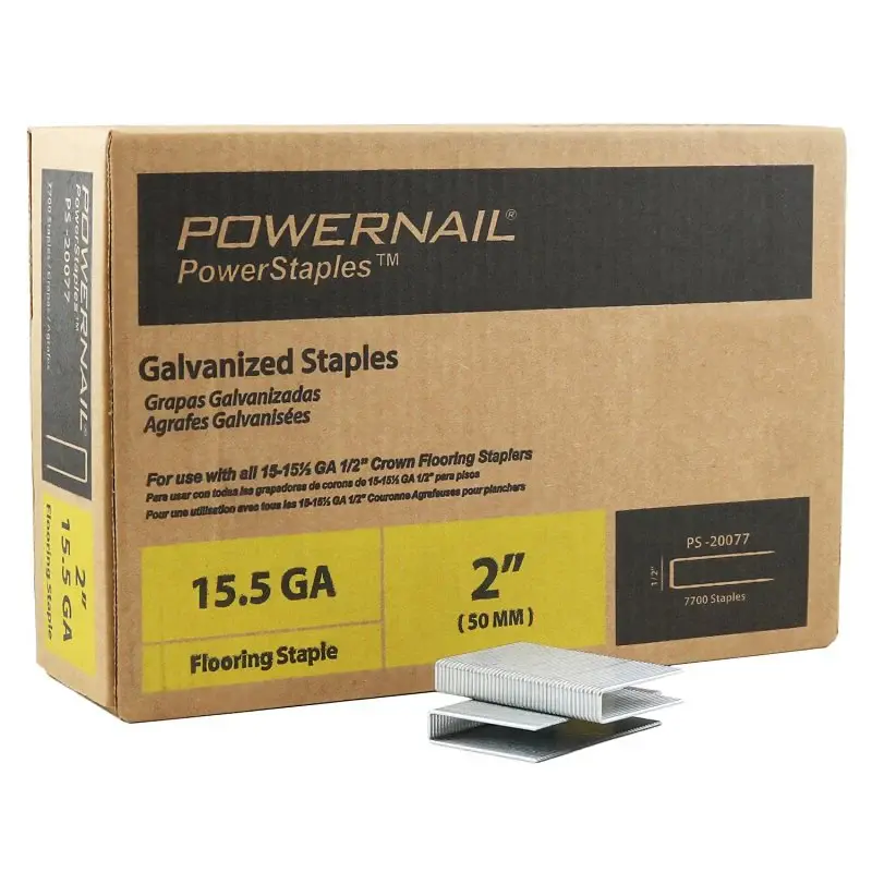 Powernail PowerStaples PS20077 Flooring Staple, 1/2 W Crown, 2 L Leg, 15.5 ga, Carbon Metal, Galvanized, 7700/PK