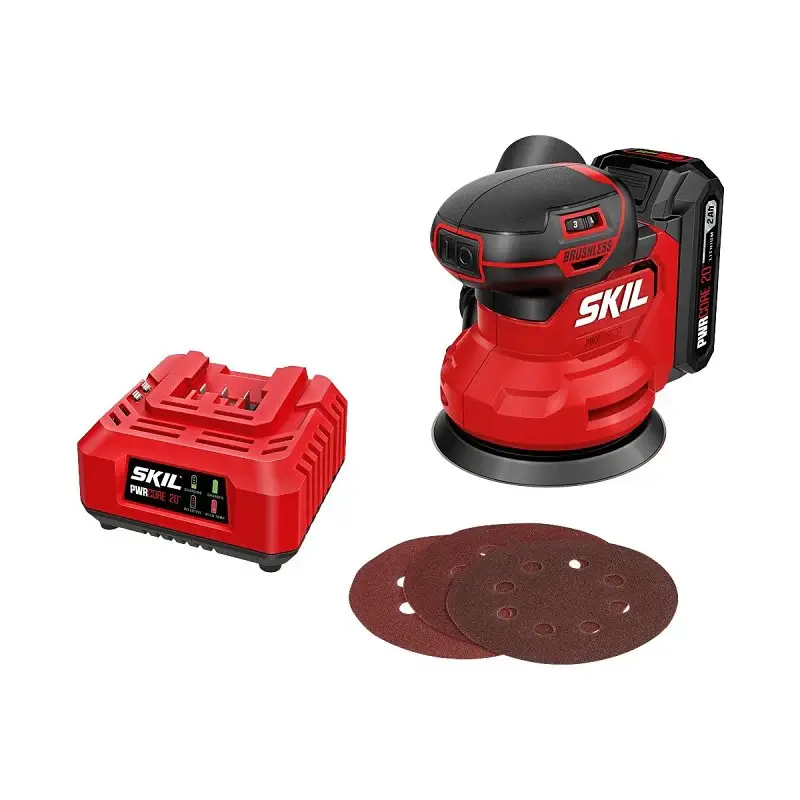 Skil SR7603B-10 Orbital Sander Kit, Battery Included, 20 V, 2 Ah, 5 Pad/Disc, 7000 to 11,000 opm Load Speed