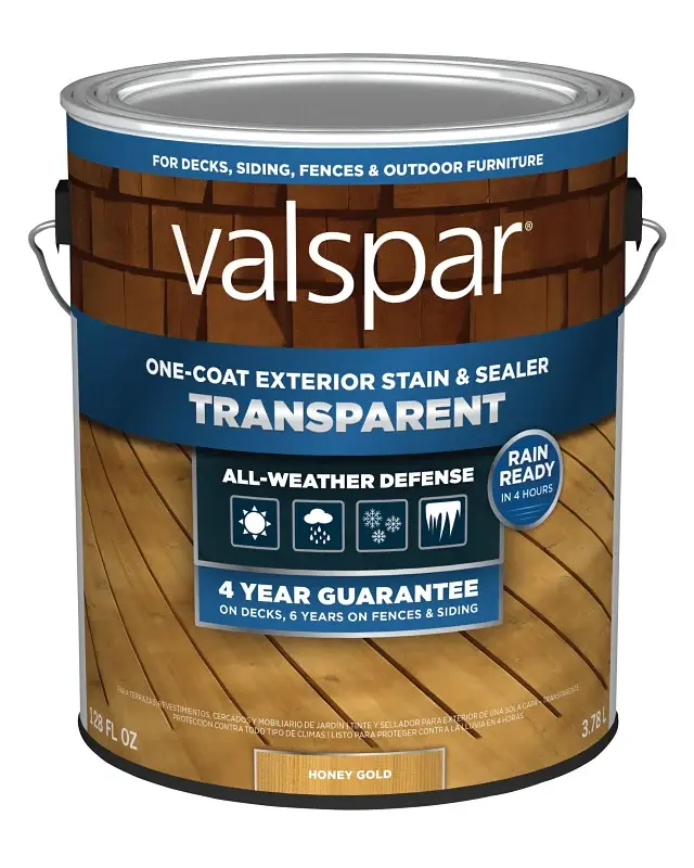 Valspar VL1028072-16 Stain and Sealer, Transparent, Honey Amber, Liquid, 1 gal Carrying Case Included