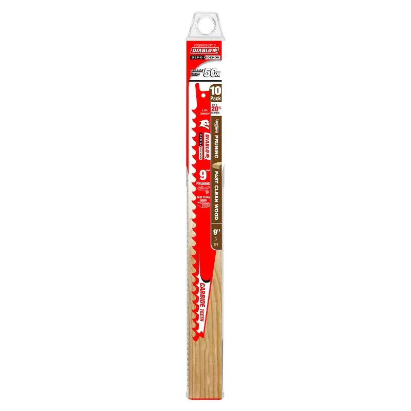 Diablo Demo Demon DS0903CP10 Reciprocating Saw Blade, Applicable Materials: Spotless Wood, 1 W, 9 L, 3 TPI, 10/PK