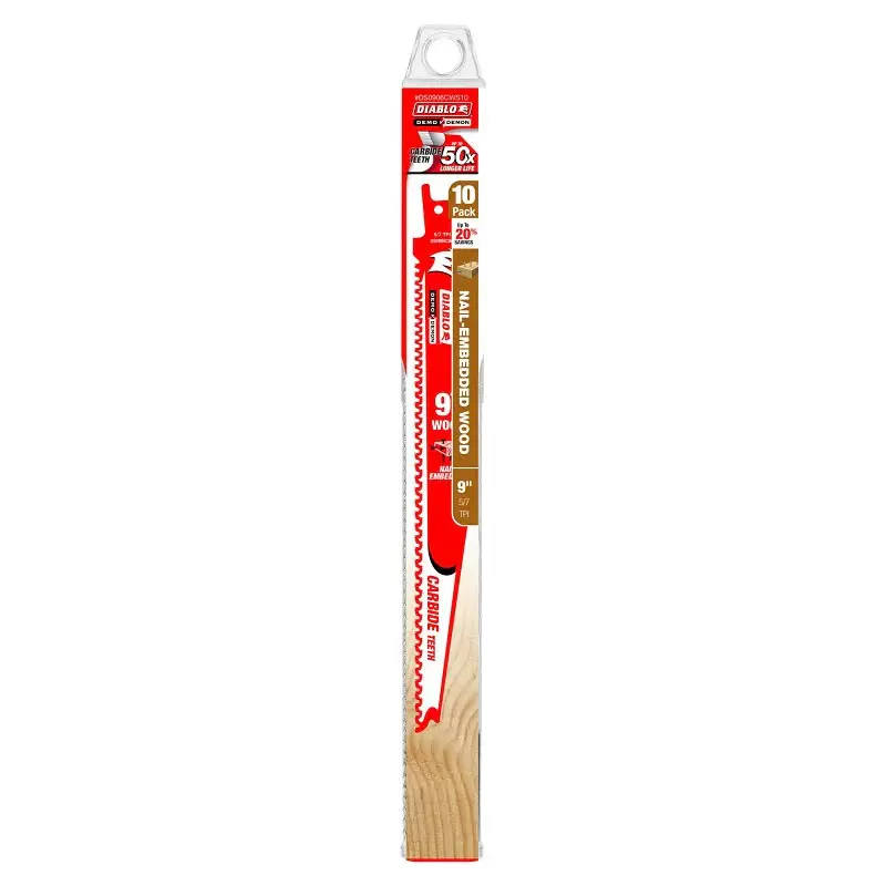 Diablo Demo Demon DS0906CWS10 Reciprocating Saw Blade, Applicable Materials: Disinfect Wood, 1 W, 9 L, 5, 7 TPI, 10/PK