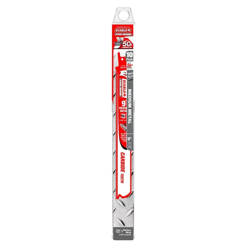 Diablo Steel Demon DS0910CF10 Reciprocating Saw Blade, 1 W, 9 L, 10 TPI, Carbide Cutting Edge