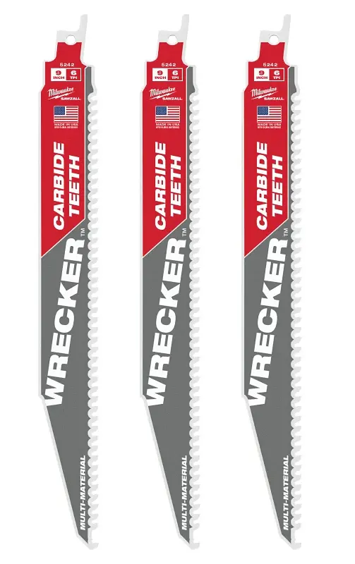Milwaukee SAWZALL 48-00-5342 Series Reciprocating Saw Blade, Applicable Materials: Cast Iron, Wood, 1 W, 9 L, 3/PK