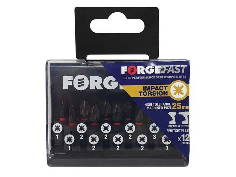 Forgefix ForgeFast Pozidriv Works Impact Bit Set, 12 Piece