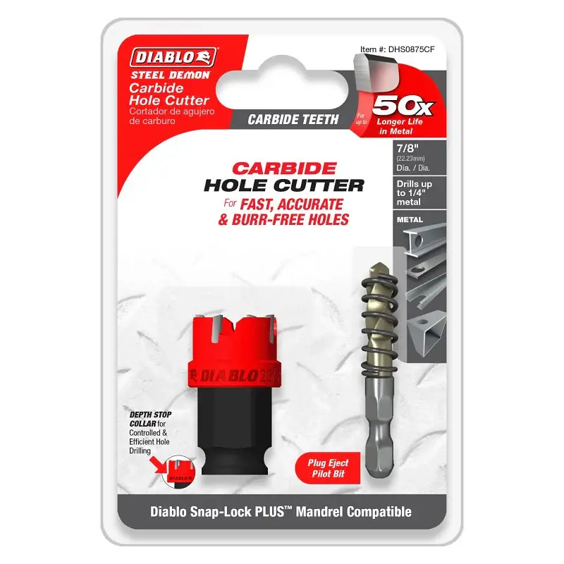 Diablo Steel Demon DHS0875CF Hole Cutter, 7/8 Dia, Carbide Cutting Edge