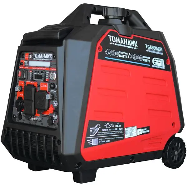 Tomahawk Easy-Install 4500 Watt Inverter Generator Electronic Fuel Injection EFI Super Quiet Travel-friendly Gas Power Res...