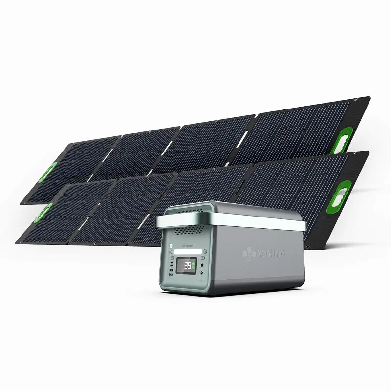 Yoshino Durable Travel-friendly Solid State 2000W Solar Generator includes (2) 200W Solar Panels, K20SP22