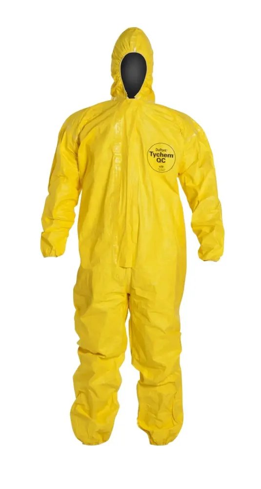 Tychem QC Chemical Protection Coveralls Hood Dupont, Sizes Medium To 4XL