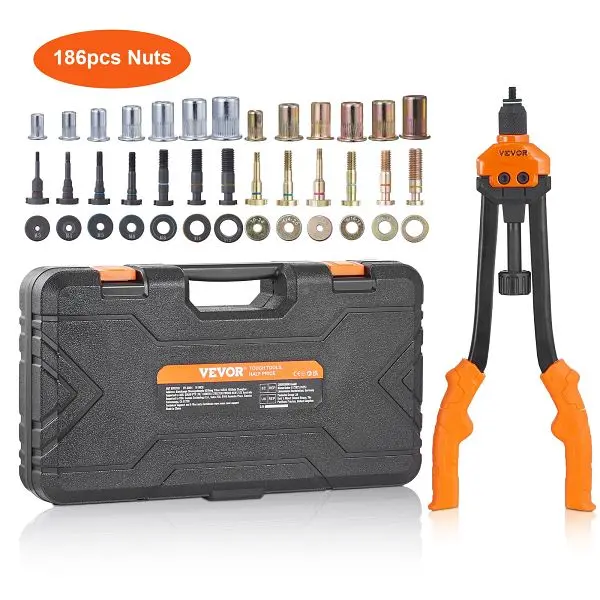 VEVOR 16" Self-Piercing Rivet Nut Tool, Labor-Saving Rivnut Tool Kit 13 Pieces Metric & SAE Mandrels, 186 Pieces ...
