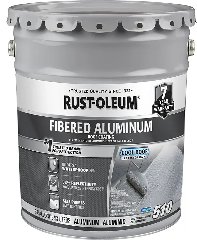 Rust-Oleum 510 Series 301997 Roof Coating, Glowing Aluminum, 5 gal, Pail, Liquid