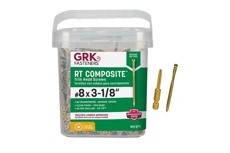 GRK Fasteners RT Series 16083 Screw, #8 Thread, 3-1/8 L, Reverse Thread, Trim Head, Star Drive, Chromed, 514 PAIL