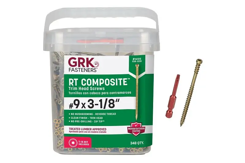 GRK Fasteners RT Series 16105 Screw, #9 Thread, 3-1/8 L, Reverse Thread, Trim Head, Star Drive, Metal, 348 PAIL