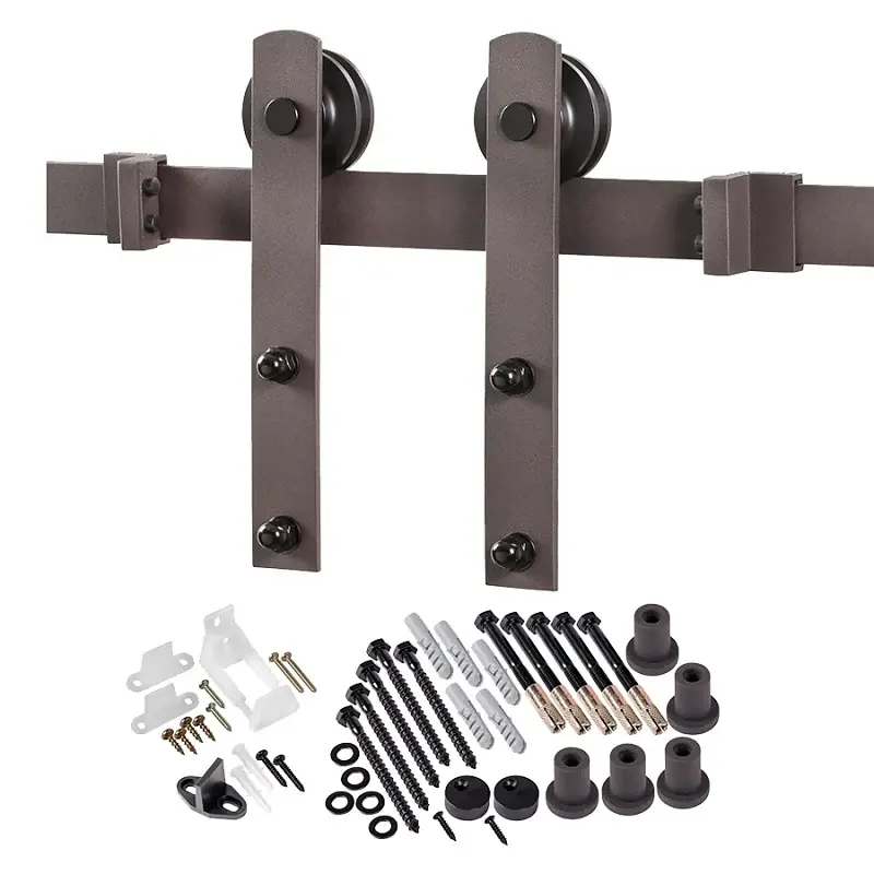 Renin BD100K-07800-BR Straight Strap Barn Door Hardware Kit, 78-3/4 L Track, Steel, Warm finish, Wall